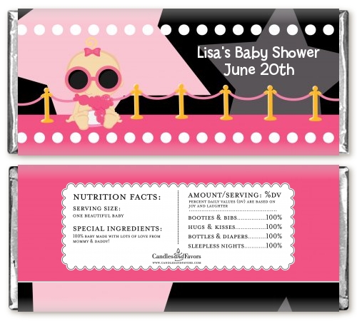  A Star Is Born!® Hollywood Black|Pink - Personalized Baby Shower Candy Bar Wrappers Blonde Hair